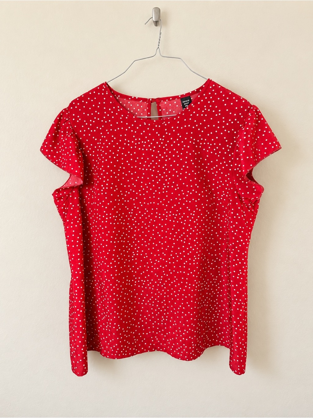 SHEIN Red Polka Dot Flutter Sleeve Blouse